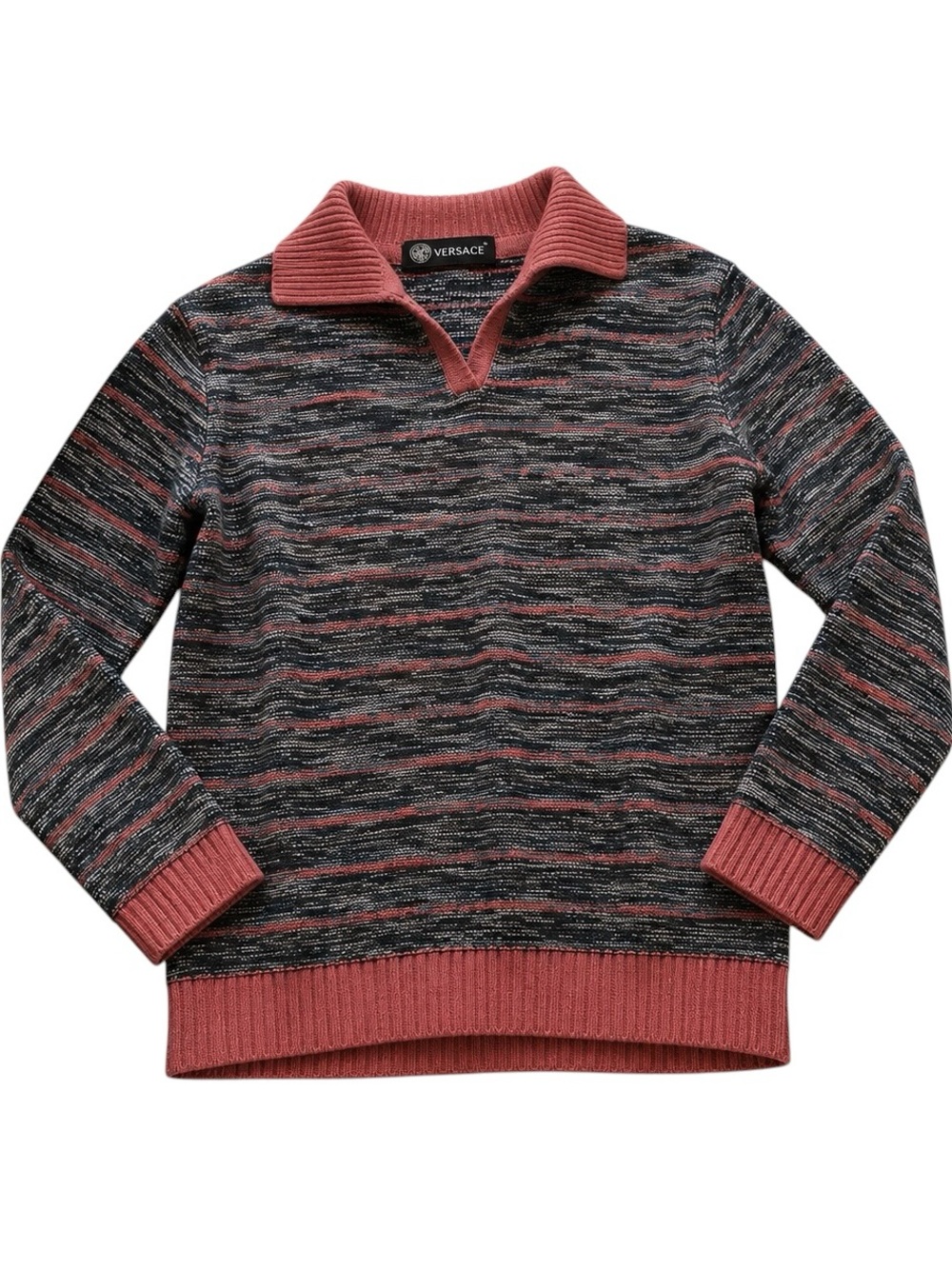 Versace Vintage Wool Polo Sweater Green Orange Space Dye Mens Medium in GUC
